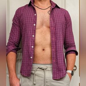 Men's Casual Red and Blue Checkered Button Down Shirt